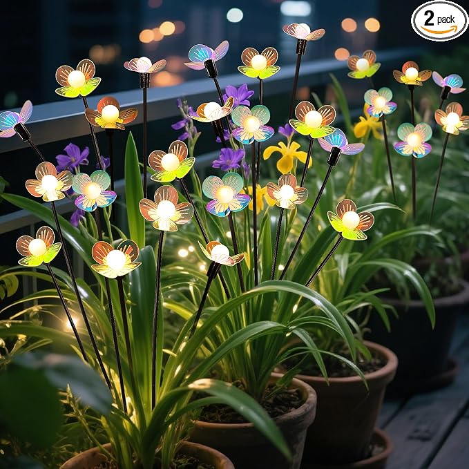 Solar Garden Lights, 2 Pack 12 LED Solar Swaying Flower Light, Waterproof by MRHEPHAESTUS