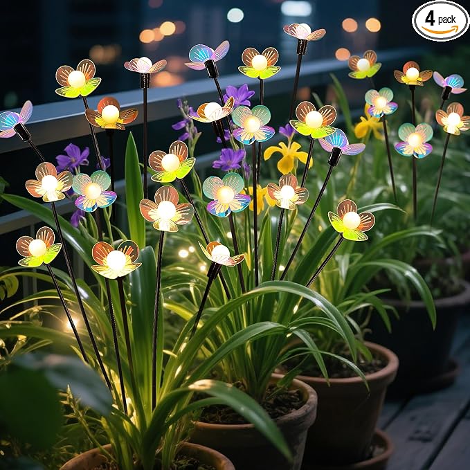 Solar Garden Lights, 4 Pack 24 LED Solar Swaying Flower Light, Waterproof by MRHEPHAESTUS