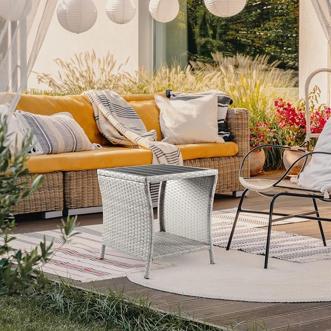 Outdoor Side Table for Patio Small Rattan Wicker Coffee Table Balcony Table - Image 4
