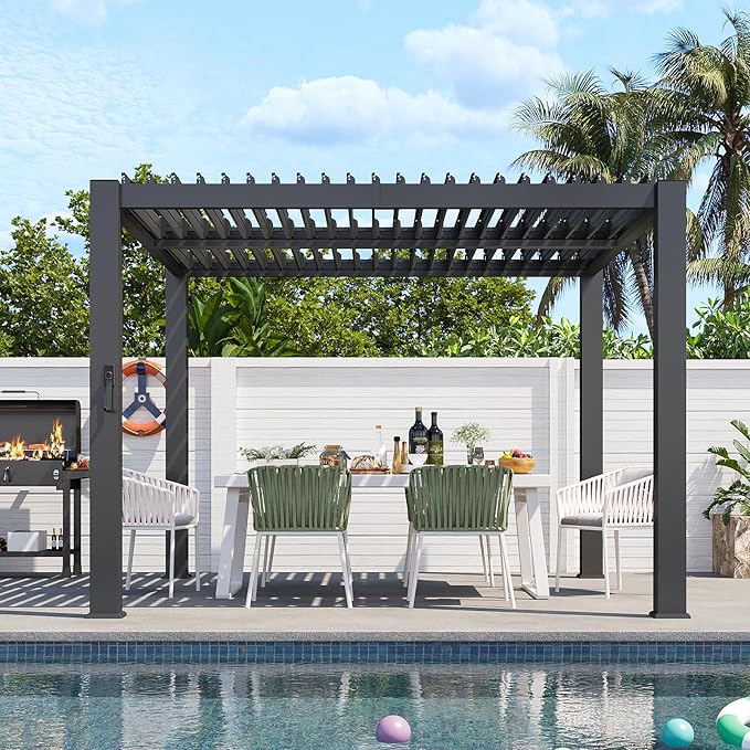 Aoxun Louvered Pergola 10' x 10' 96S Outdoor Metal Pergola by Aoxun