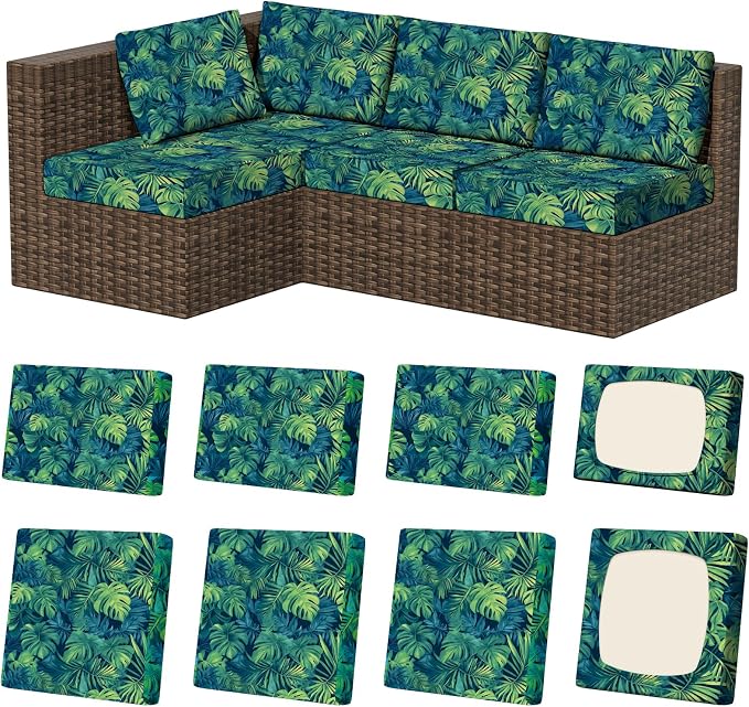 8Pcs Square Large + Rectangle Stretch Patio Cushion Covers, Couch & Sofa by VORSHAPE