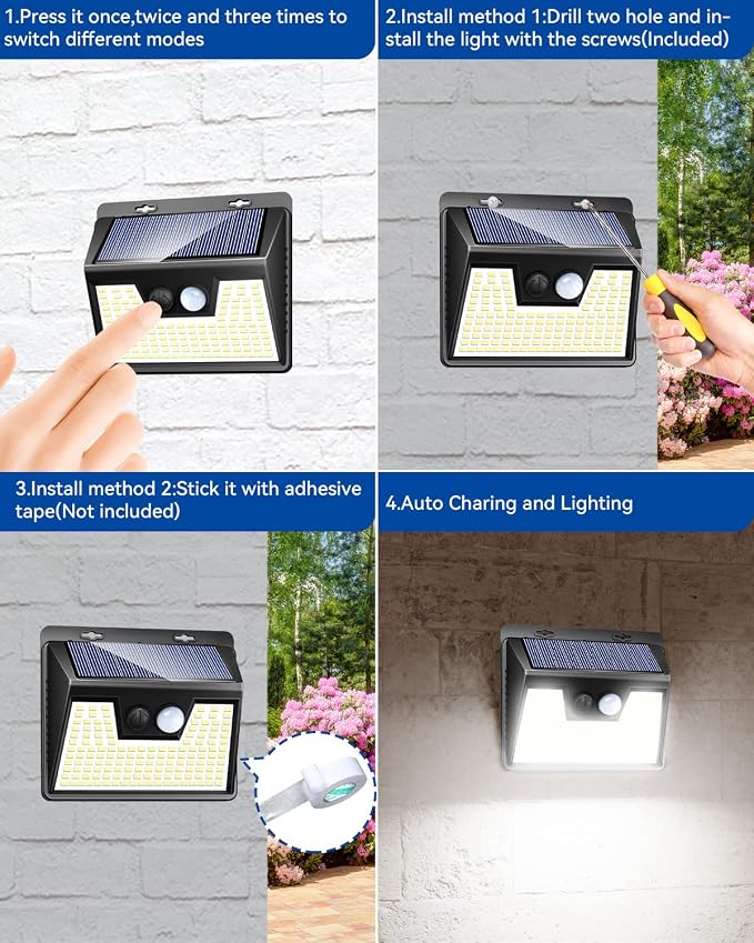 Peasur Solar Powered Lights Outdoor, 140 LED 8Pack Motion Sensor Light Outside - Image 7