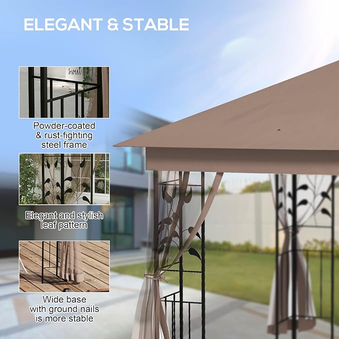Outsunny 10' x 11.5' Metal Patio Gazebo, Double Roof Outdoor Gazebo Canopy - Image 4