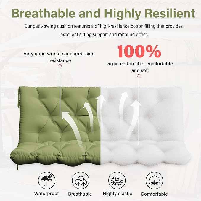 Porch Swing Cushion with Backrest, Waterproof Bench Cushion - Image 4