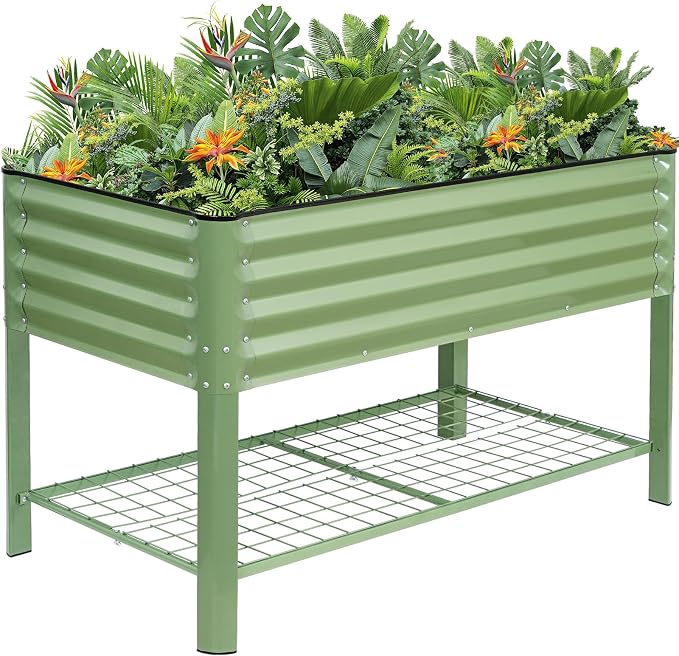 Elevated Raised Garden Bed 2' x 4'- Galvanized Metal Planter Boxes by GGOODGAIN