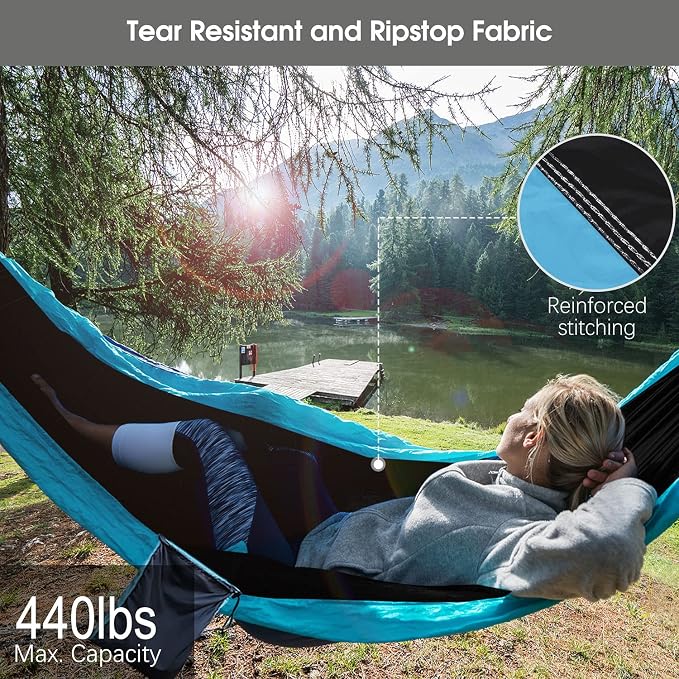 Camping Hammock with Mosquito Net Rain Fly Heavy Duty Tree Strap Nylon - Image 3