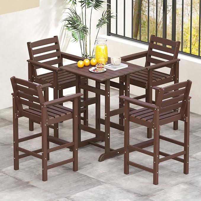 Tangkula Patio Adirondack Chairs Set of 2, HDPE Bar Height Chair - Image 5