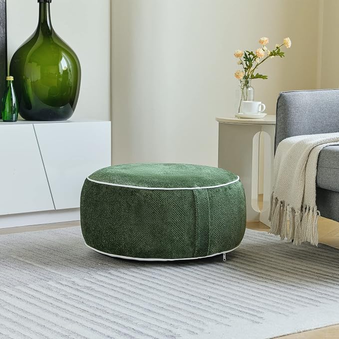 Inflatable Pouf Ottoman, 21x10 Inches Stuffed Chenille Ottoman - Image 2