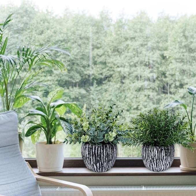 Winlyn Set of 3 Artificial Potted Plants Faux Eucalyptus Rosemary Boxwood - Image 6