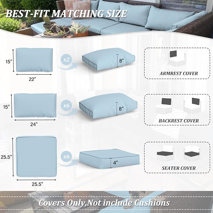 14 Pcs Outdoor Cushion Covers Patio Cushion Slipcovers Replacement Splash Proof - Image 2