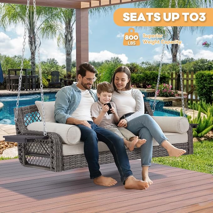 3 Seat Porch Swing, Wicker Patio Swing - Image 4