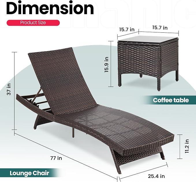 Pamapic Patio Chaise Lounge Set 3 Pieces - Image 2