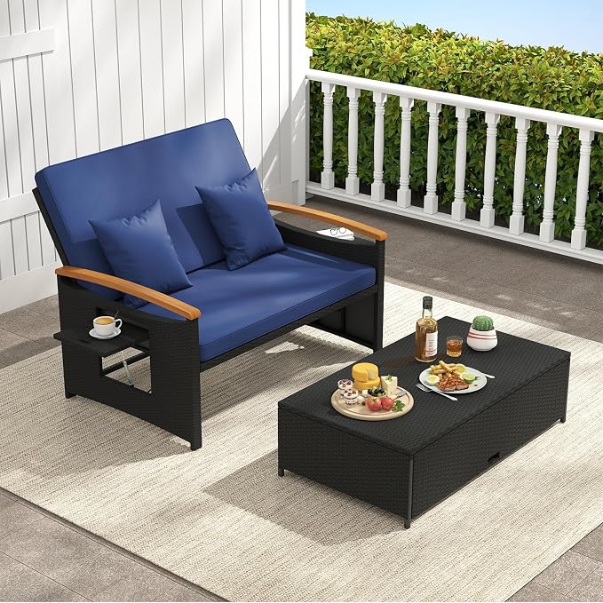Moccha Outdoor Wicker Daybed, Patio Rattan Loveseat Sofa w/ 4-Level Adjustable - Image 9