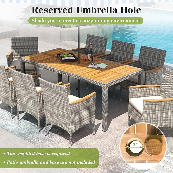 Tangkula 9 Pieces Patio PE Wicker Dining Set, Outdoor Acacia Wood Table and - Image 7