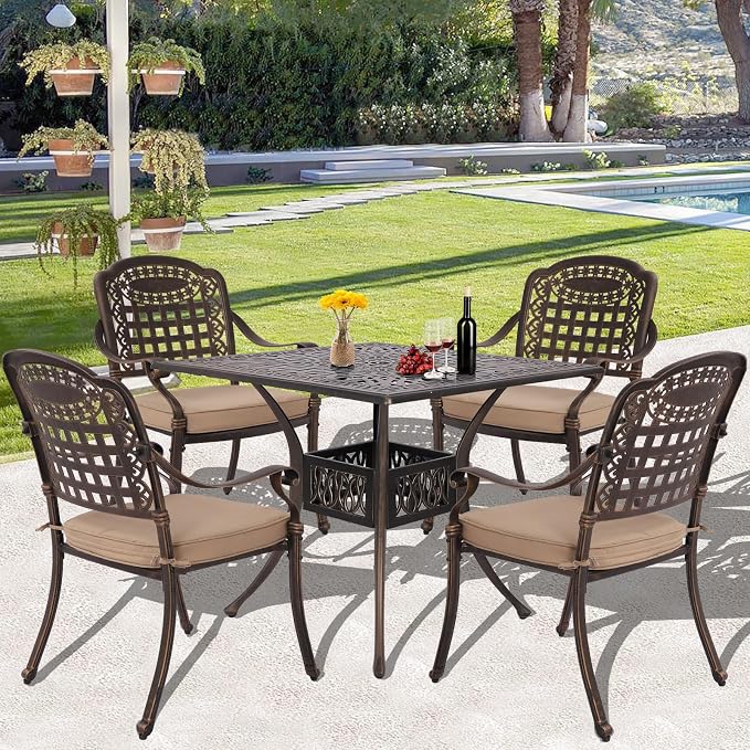 Grepatio 5 Piece Cast Aluminum Patio Dining Set Outdoor Furniture Set Patio - Image 7