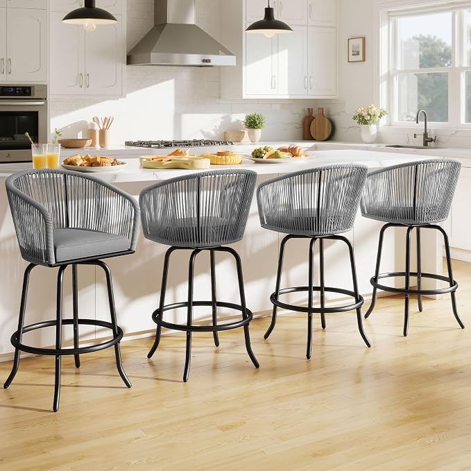 DWVO Outdoor Counter Height Bar Stools Set of 2, Patio Swivel Bar Chairs - Image 2