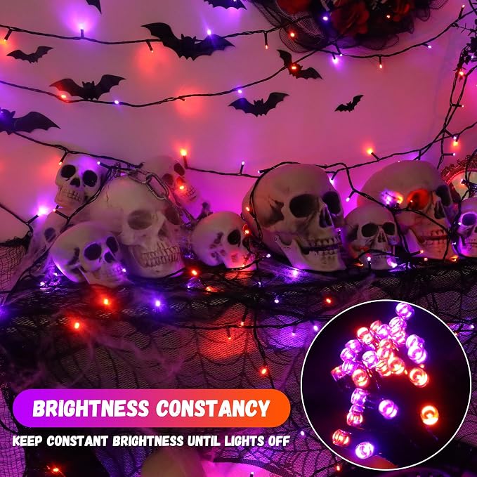 200LED Orange and Purple String Lights 63 Ft Halloween Light 8 Modes Twinkle - Image 3