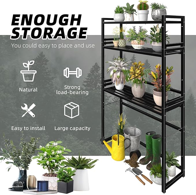 3-Tier Metal Plant Stand, Heavy Duty Waterproof Indoor Outdoor Stackable Shelf - Image 4