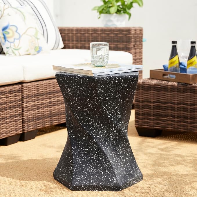 Glitzhome Outdoor Side Table, 17.75" H Decorative Garden Stool MGO Twist Faux - Image 2