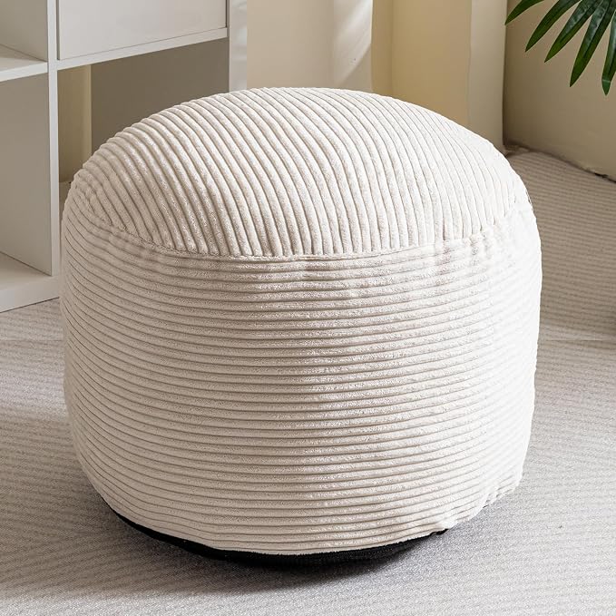 HIGOGOGO Round Stuffed Pouf Ottoman, Corduroy Poufs - Image 7