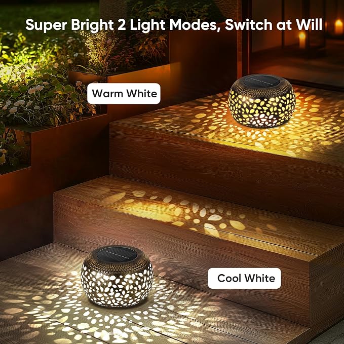 Solar Lanterns Waterproof Outdoor Decor: 2 Pack Hollow Out Retro Metal Solar - Image 4