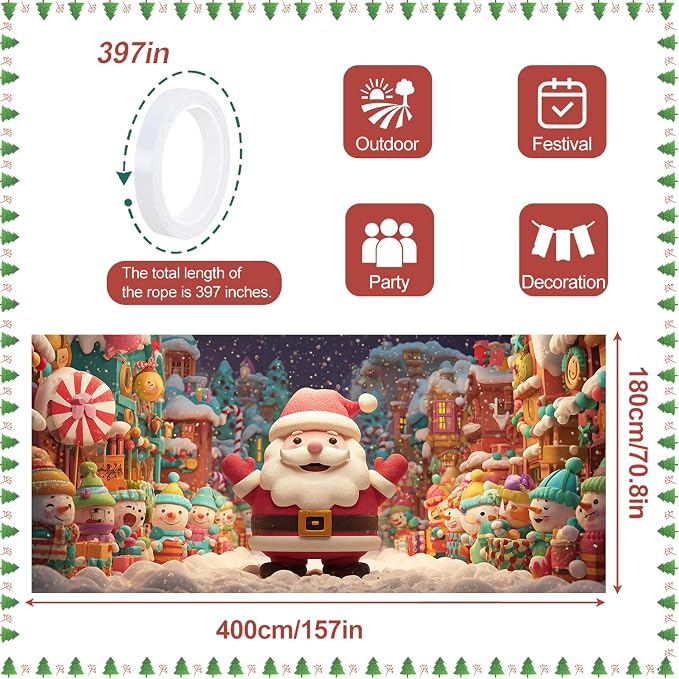 Cute Santa Christmas Garage Door Decorations 6x13FT, Cartoon Snowman Town - Image 4
