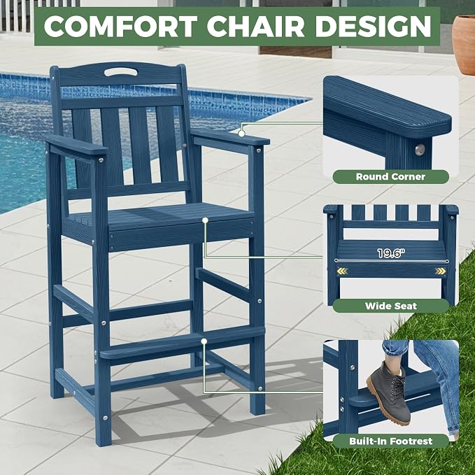 Outdoor Bistro Bar Set, Patio High Top Table and Bar Height Tall Adirondack - Image 5
