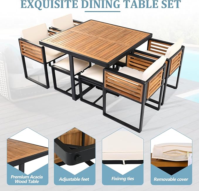 Merax 9 Pieces Outdoor Dining Set - Image 4