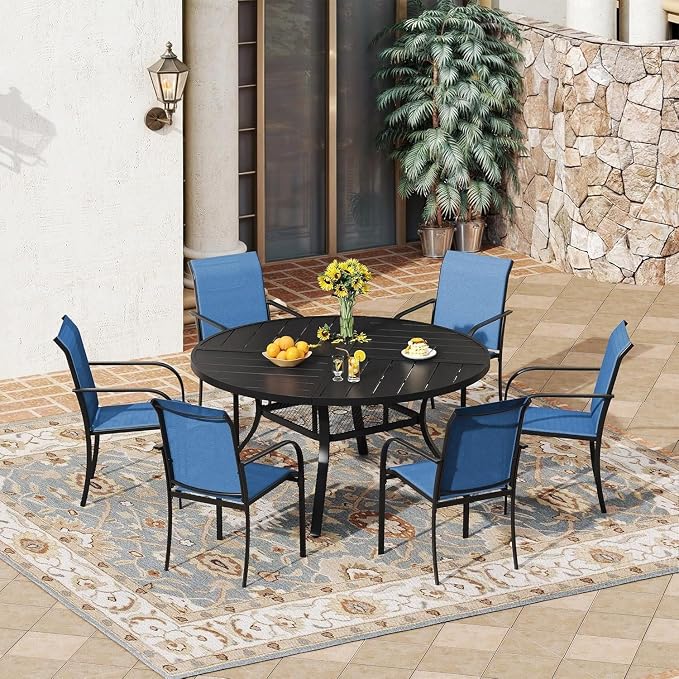 VICLLAX 7 Pieces Patio Outdoor Dining Set, 47.2" Round Metal Table by HOME