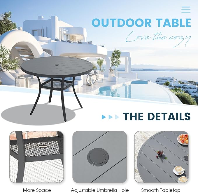 Patio Dining Table for 4, Round Metal Outdoor Table - Image 5