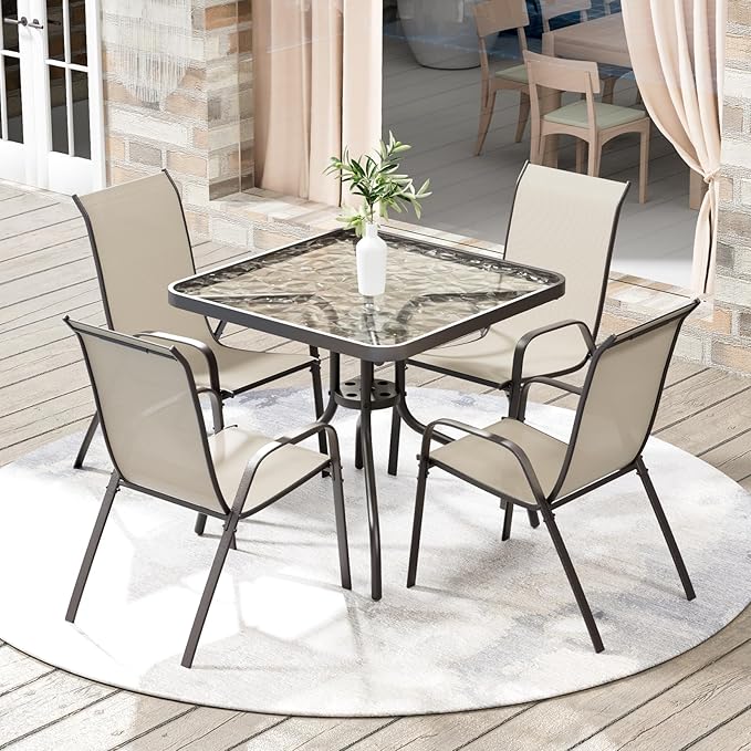 Arlopu 5 Piece Outdoor Patio Dining Set, Porch Furniture by Arlopu