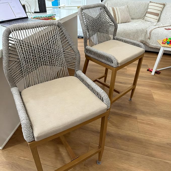 PURPLE LEAF Patio Bar Stools 28" H Set of 2 Handwoven Wicker Bar Height Stool - Image 9