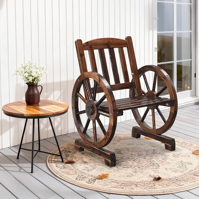 VINGLI Rustic Wooden Patio Chair - Image 2