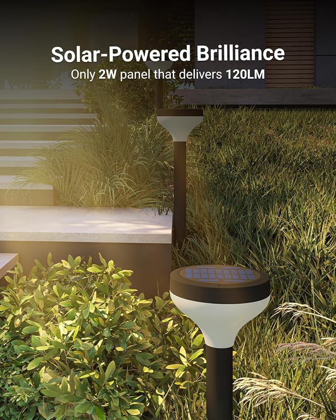 Sunco 6 Pack Round Solar Pathway Lights Outdoor, Super Bright 120 LM, 2CCT - Image 2
