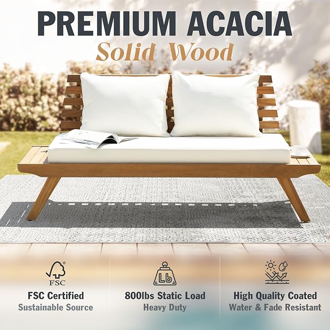 Idzo Lucille Updated 800lbs Capacity Acacia Patio Loveseat, FSC Certified 2 - Image 3