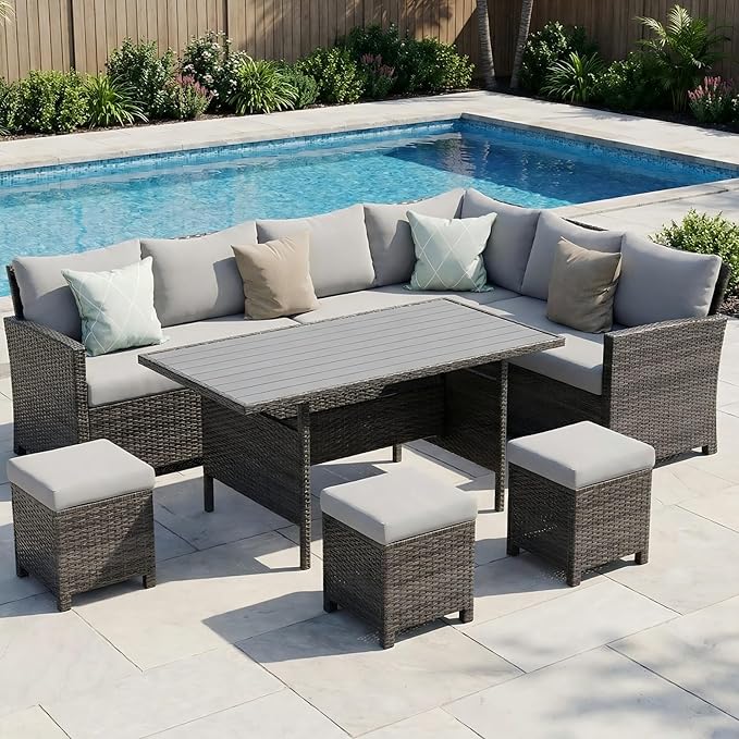 Wisteria Lane 7 Piece Patio Furniture Set, High Curved Back Wicker Patio by WisteriaLane