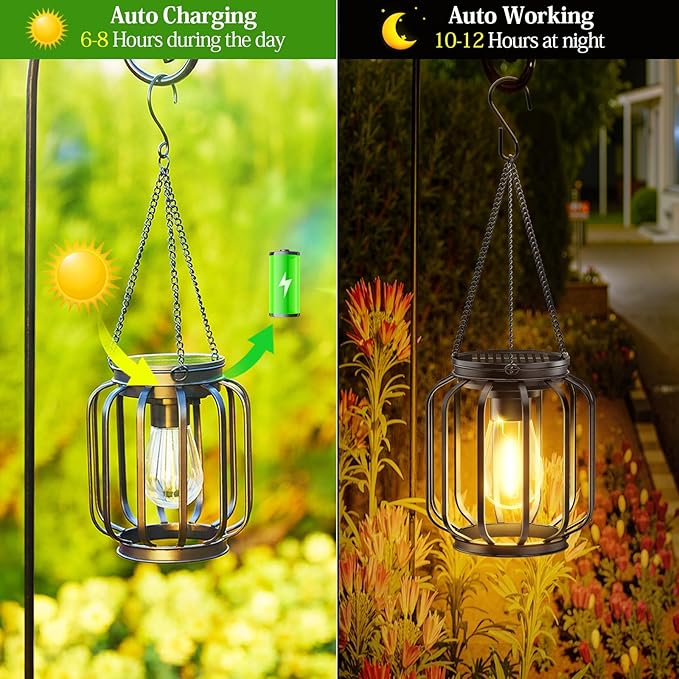 Solar Hanging Lanterns Outdoor: 2 Pack Metal Solar Hanging Lights - Image 5
