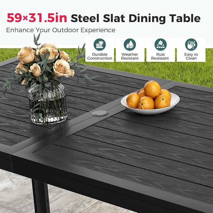 Pamapic Outdoor Dining Sets for 6, Rectangular Steel Slat Table - Image 3