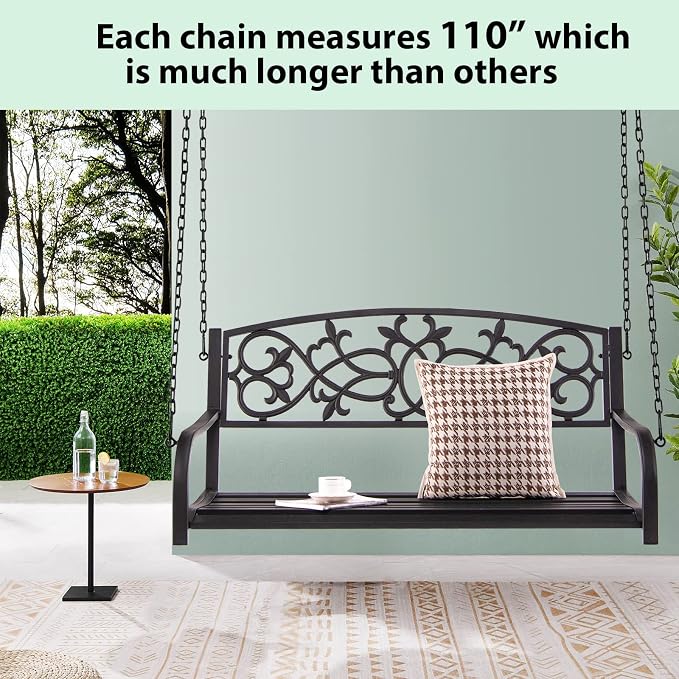 Giantex Patio Metal Porch Swing, 2-Person Hanging Porch Swing Bench - Image 3