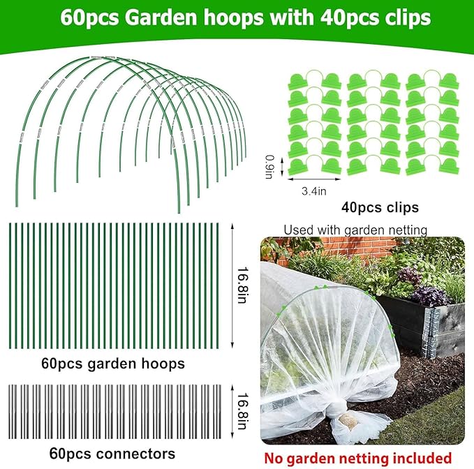 60pcs Garden Hoops for Raised Beds Wide, 8ft Greenhouse Hoops Grow Tunnel for - Image 2
