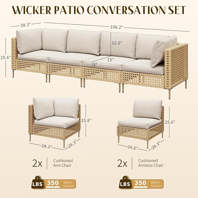 LHBcraft 4 Piece Wicker Patio Furniture Set Boho, Modular Outdoor Couch - Image 6
