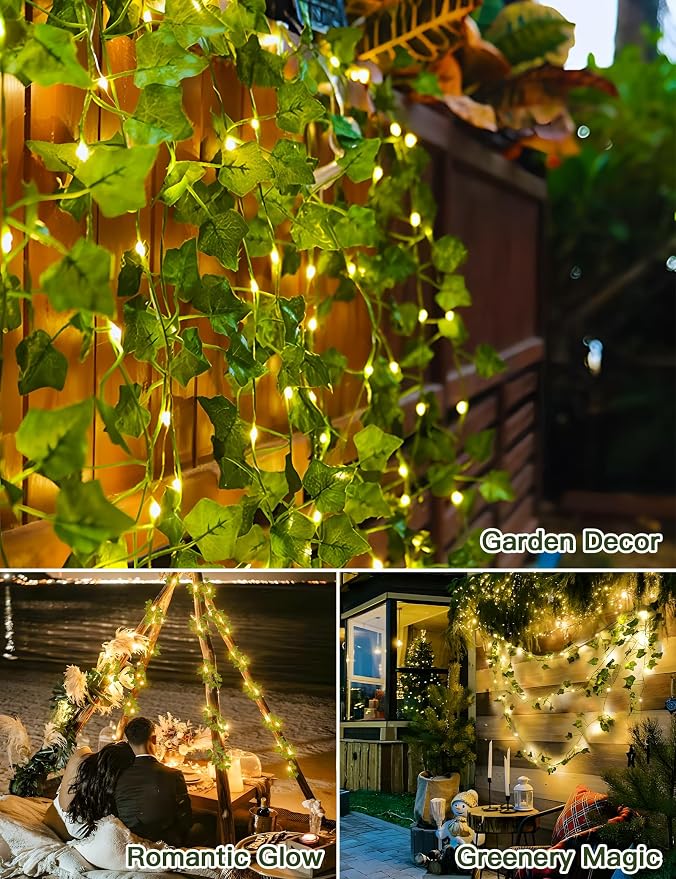 suddus Solar Ivy String Lights Outdoor Waterproof, 33ft 100 LED Fake Vines - Image 3