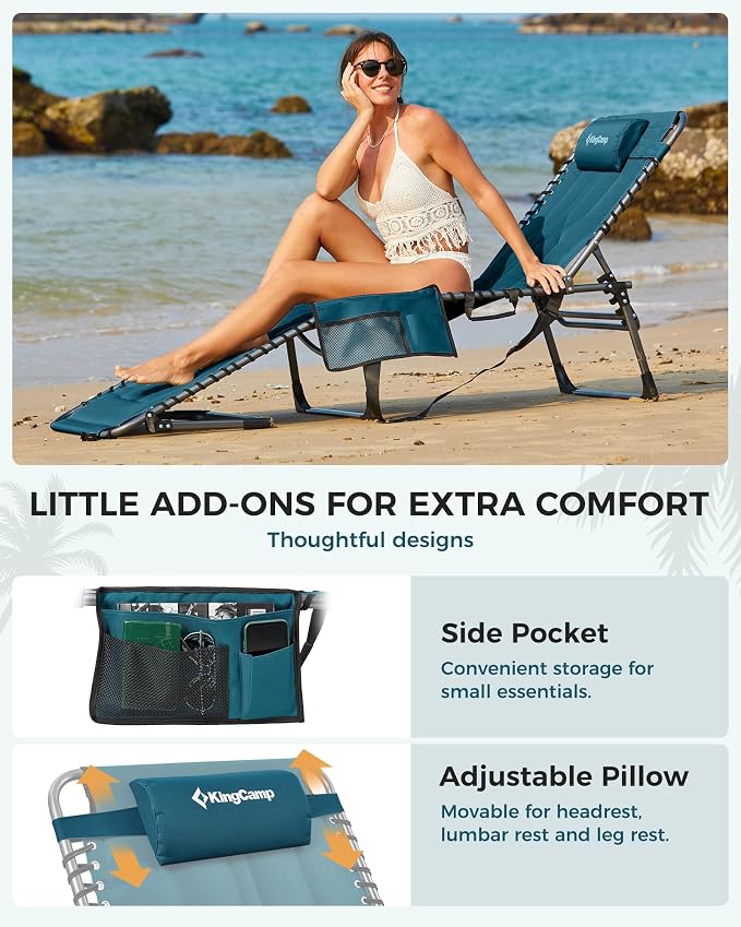 KingCamp Oversized Tanning Chair, Extra-Wide Padded Folding Chase Lounge Chairs - Image 7