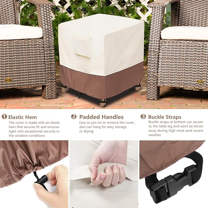 okcool Patio Wicker Side Table Cover, Waterproof Square Patio Small Side Table - Image 3