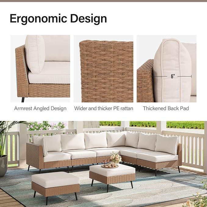 LAUSAINT HOME Outdoor Patio Furniture, 8 Piece Outdoor Sectional Sofa PE Rattan - Image 2