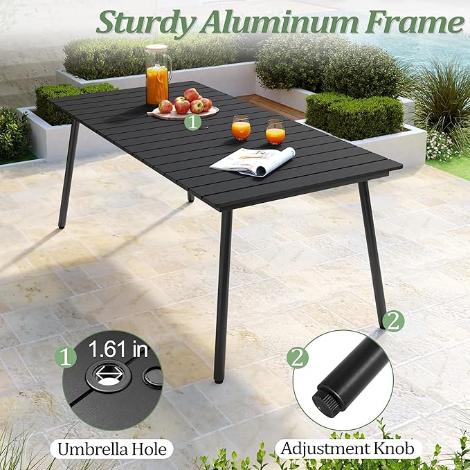 70" Patio Outdoor Dining Table for 6, Weather-Resistant Aluminum Frame - Image 6