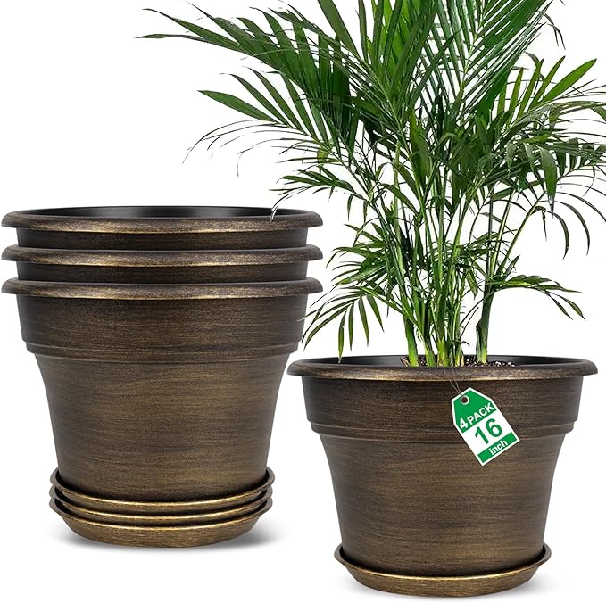 16 inch Plant Pots Outdoor Planters，4 Pack Large Plastic Flower Pot by Fodetyff