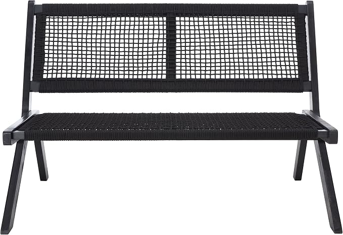 SAFAVIEH Outdoor Collection Kobina Black Acacia Wood/Black Rope Foldable Bench by SAFAVIEH