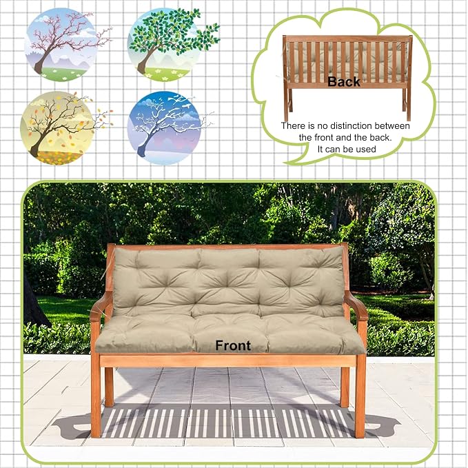 Waterproof Porch Swing Cushion Replacement, Thick 4" 2–3 Seat Outdoor Swing - Image 5