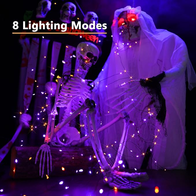 Brizled Orange & Purple Halloween Lights, 2 Pack Total 78FT 240 LED Solar - Image 5